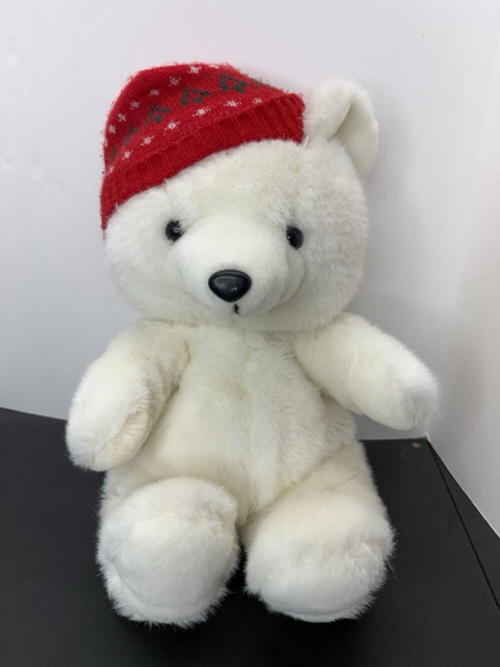 Vintage Kmart Fairview Christmas White Teddy Bear 1986 Red Hat 18” Missing Scarf